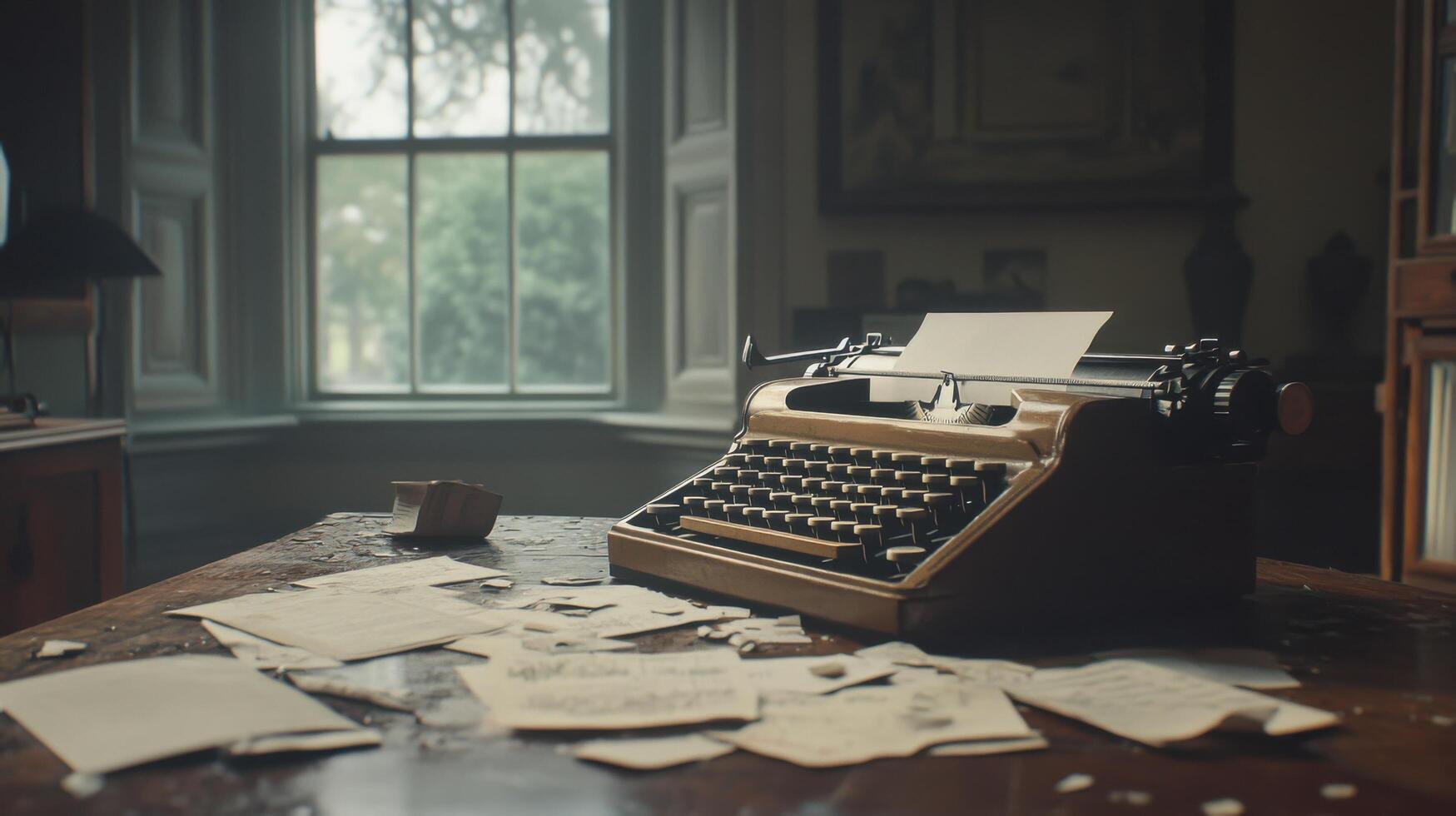 Vintage Typewriter on Antique Desk photo