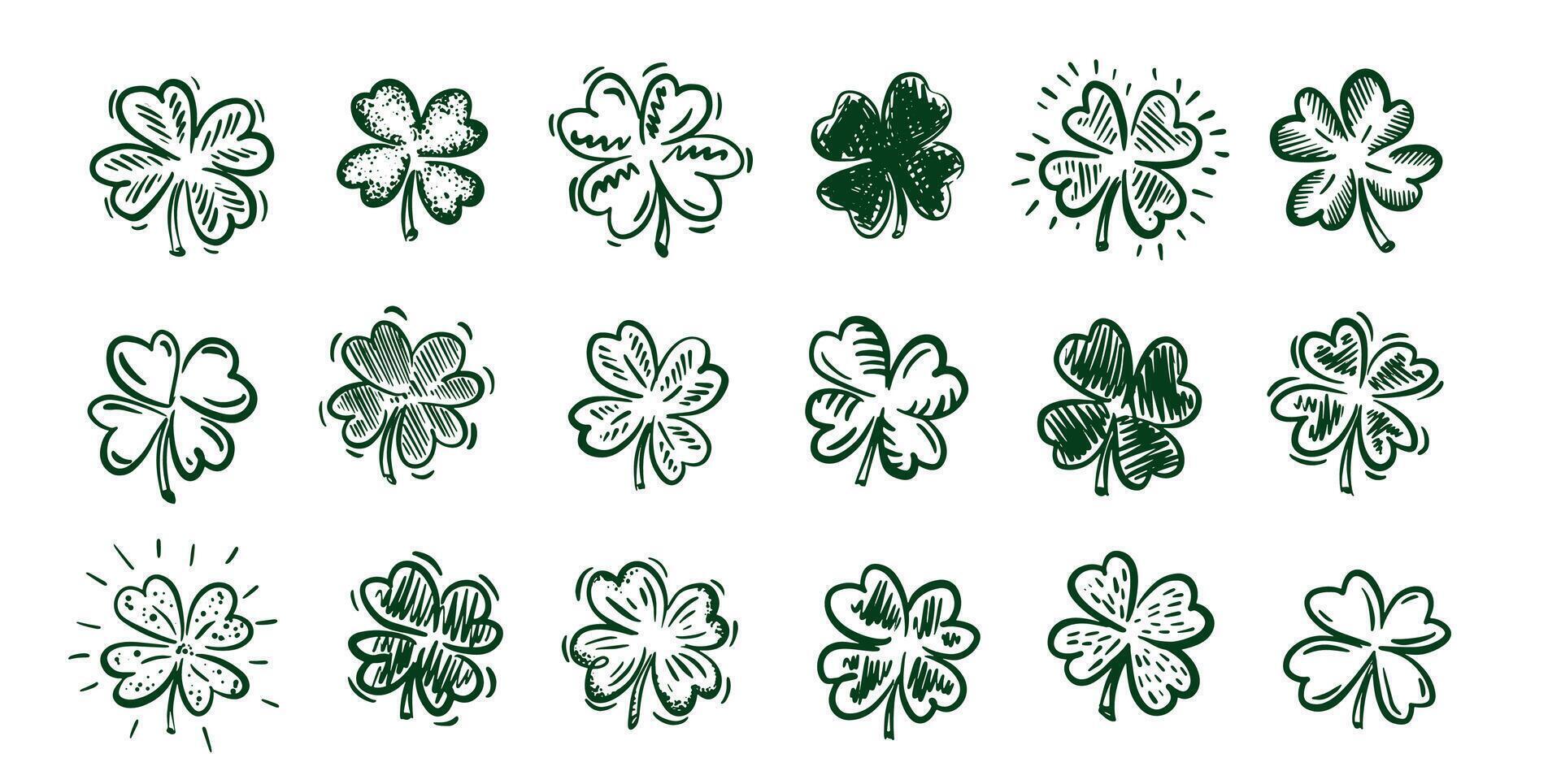 Green Clover set on white, Saint Patricks Day. vector