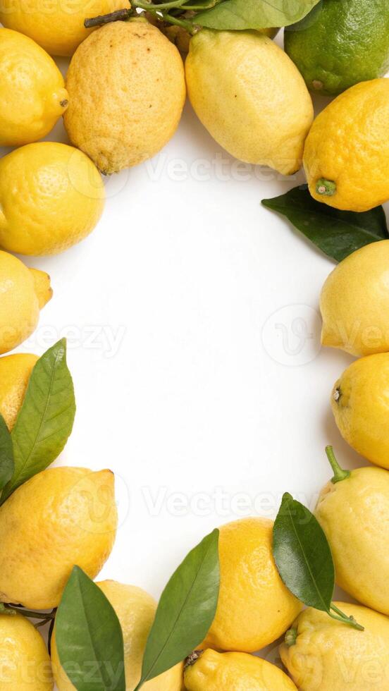 Fresh Yellow Lemon frame border vertical post photo