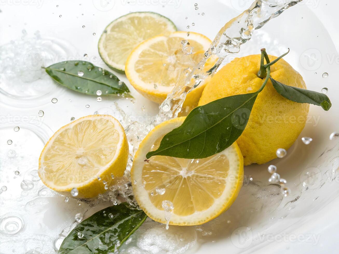 lemon with splashed water photo