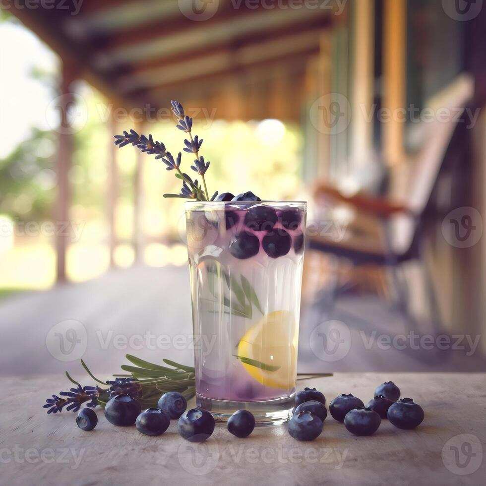 Unique blueberry lavender lemonade with warm rustic background photo
