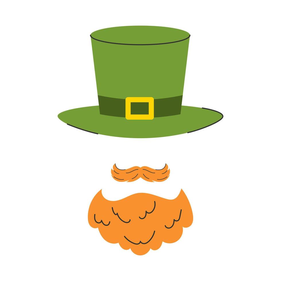 Leprechaun hat, beard and mustache for St. Patrick's Day. illustration. vector