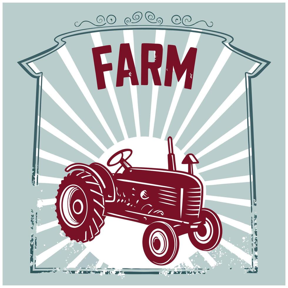 farm logo with tractor and sunburst vector
