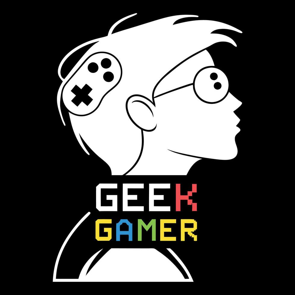 Geek Gamer Silhouette with Controller Design vector