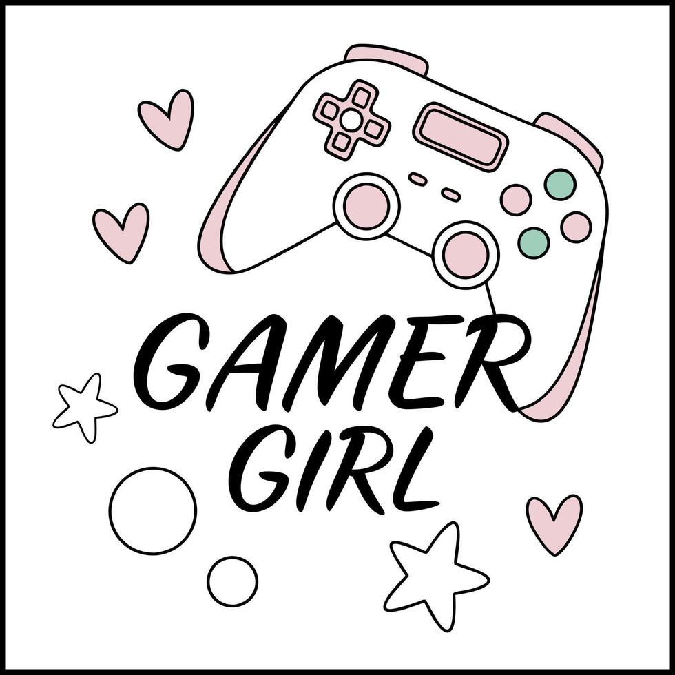 Gamer Girl Controller Hearts Stars Design vector