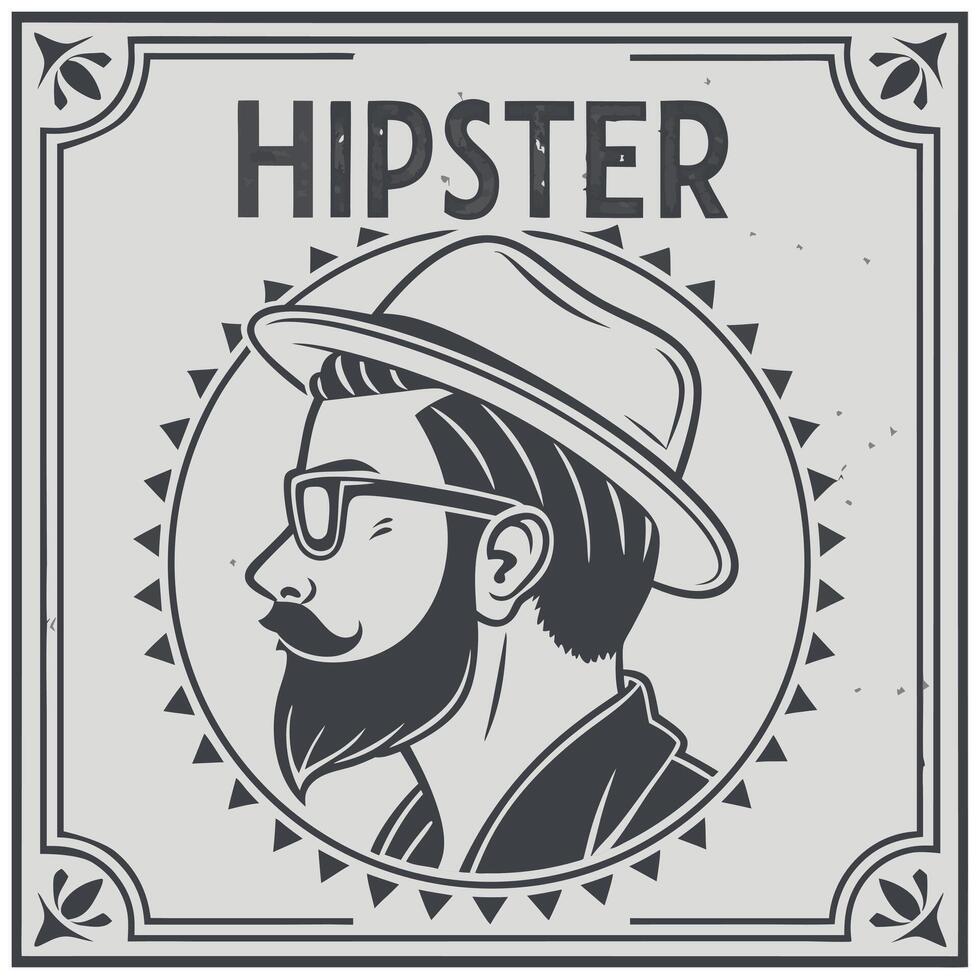 Hipster Portrait Man in Hat and Glasses Design-T-Shirt Design vector
