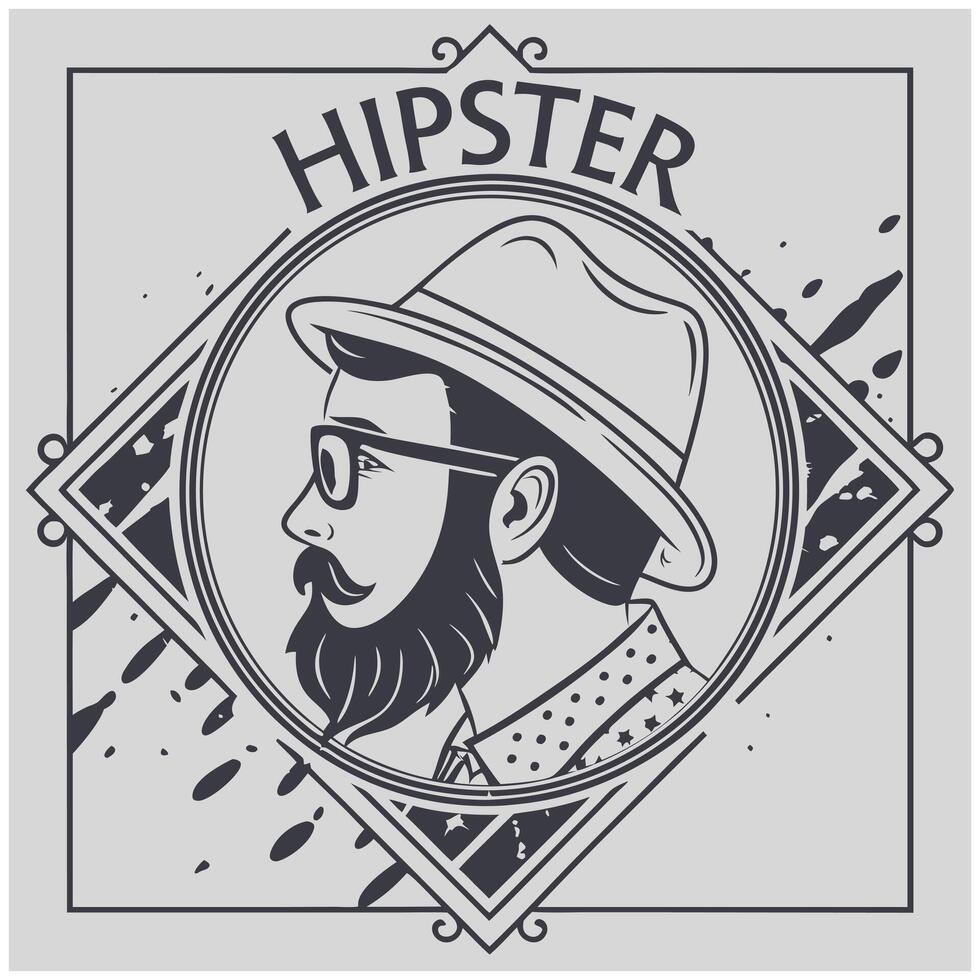 Hipster Portrait Man in Hat and Glasses T-Shirt Design vector