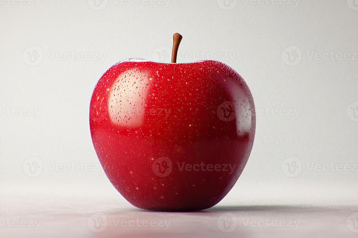 A red apple is shown on a white surface photo