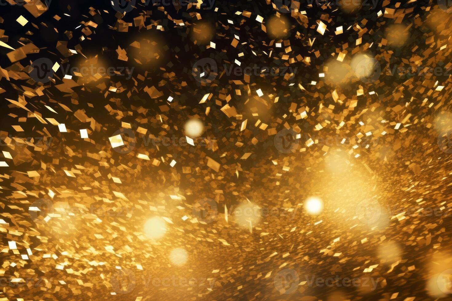 Gold glitter texture on dark background. Golden explosion of confetti. Golden grainy abstract texture on dark background. Design element. photo