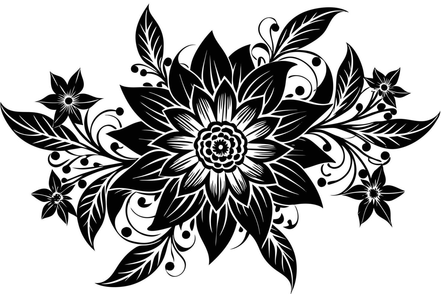 A Black and White Floral Design Artwork vector