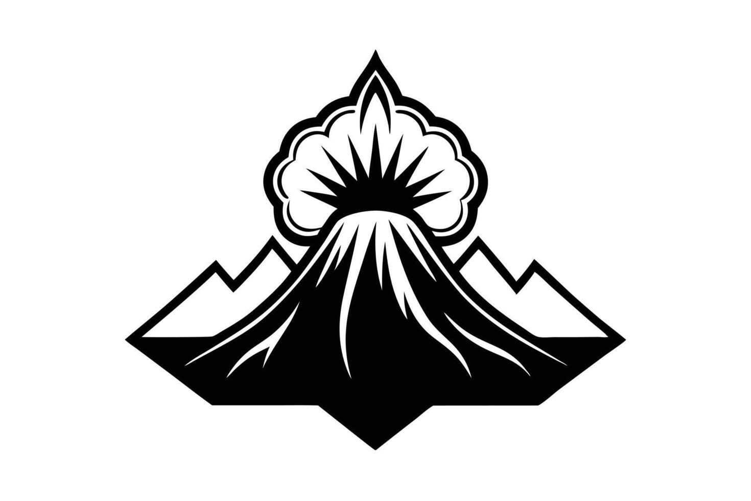 A Intense black and white mountain illustration with erupting volcano. vector