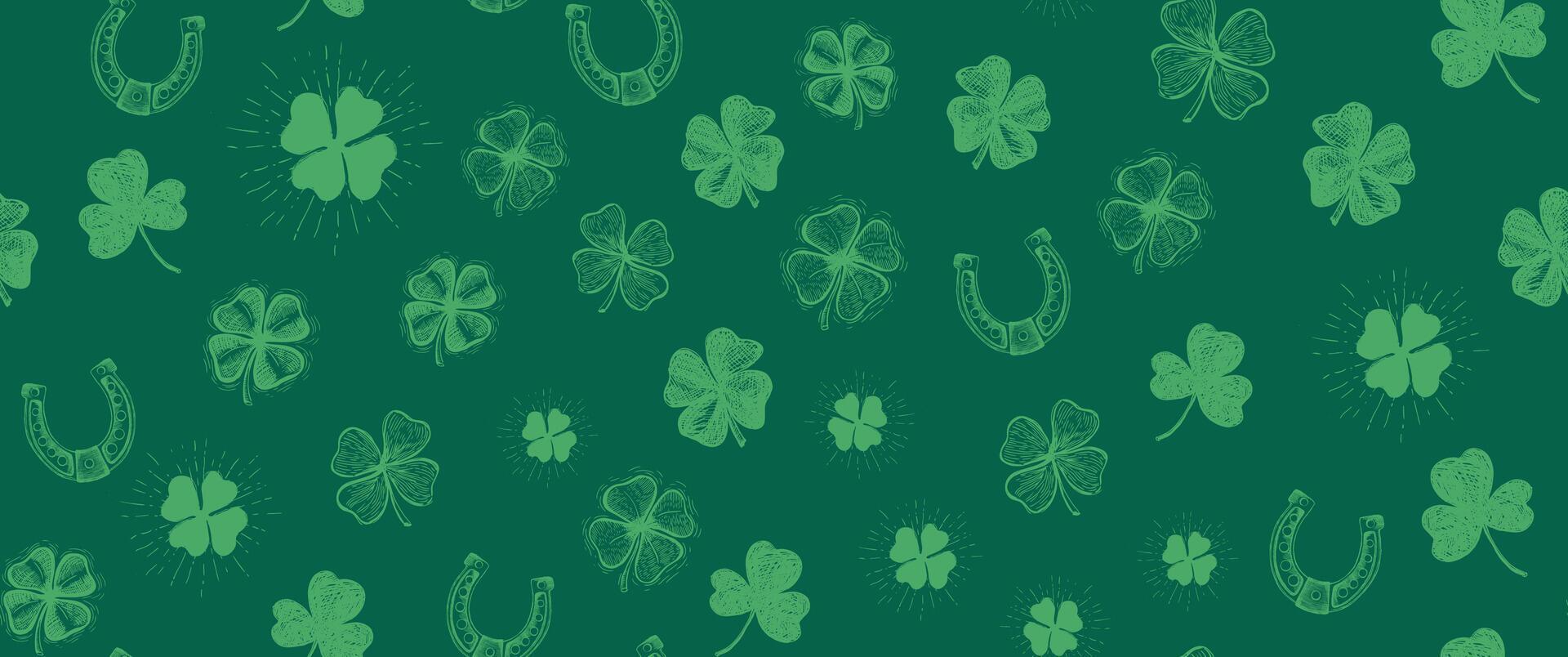Patricks Day, clover pattern on green vector