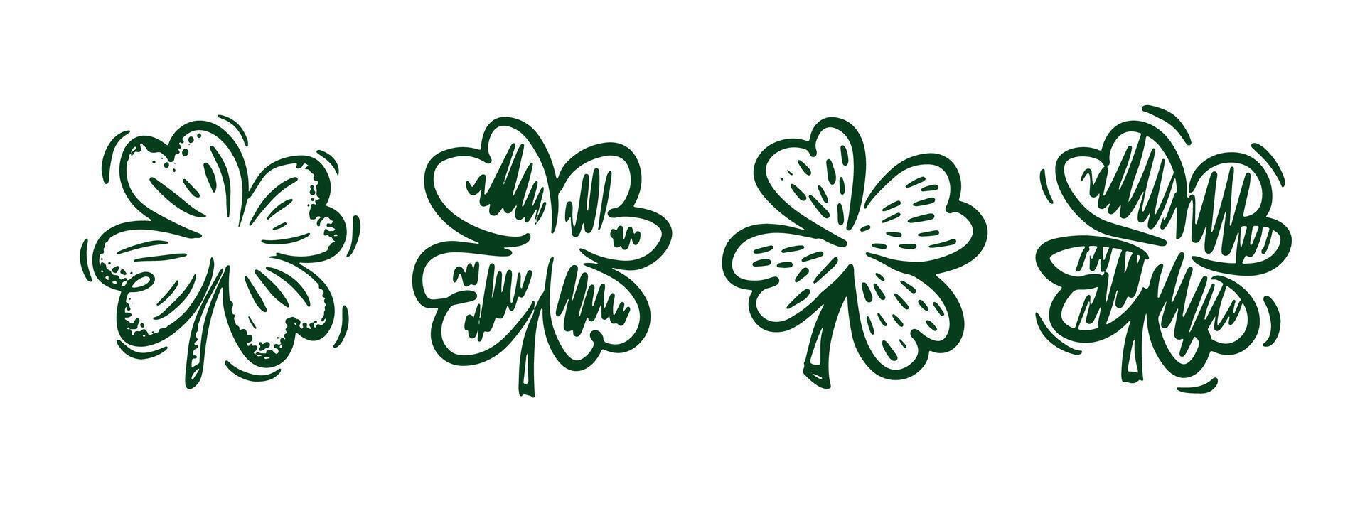 Clover set on white, Patricks Day, hand drawn illustrations vector