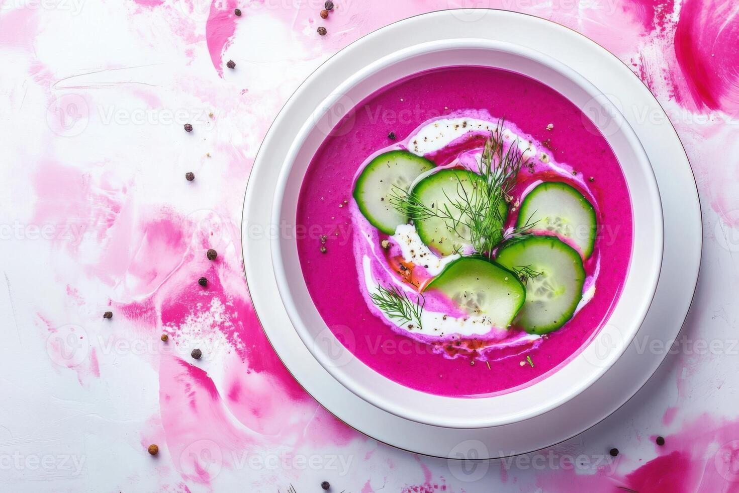 Lithuanian cold beetroot soup, reimagined with modern flair. photo