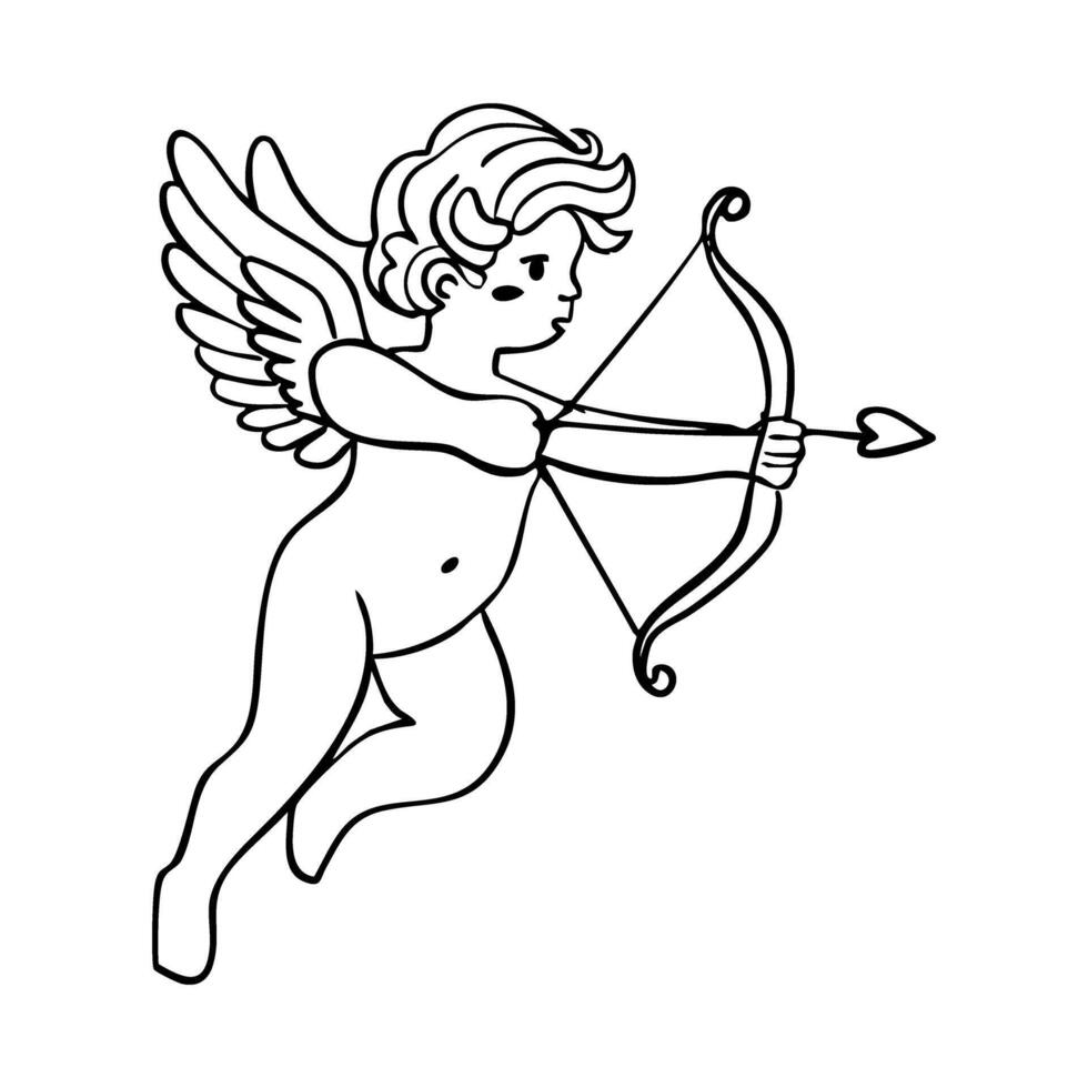 A young man dressed as a knight is holding a bow and arrow. He is flying through the air, and his wings are spread out. Concept of adventure and bravery vector