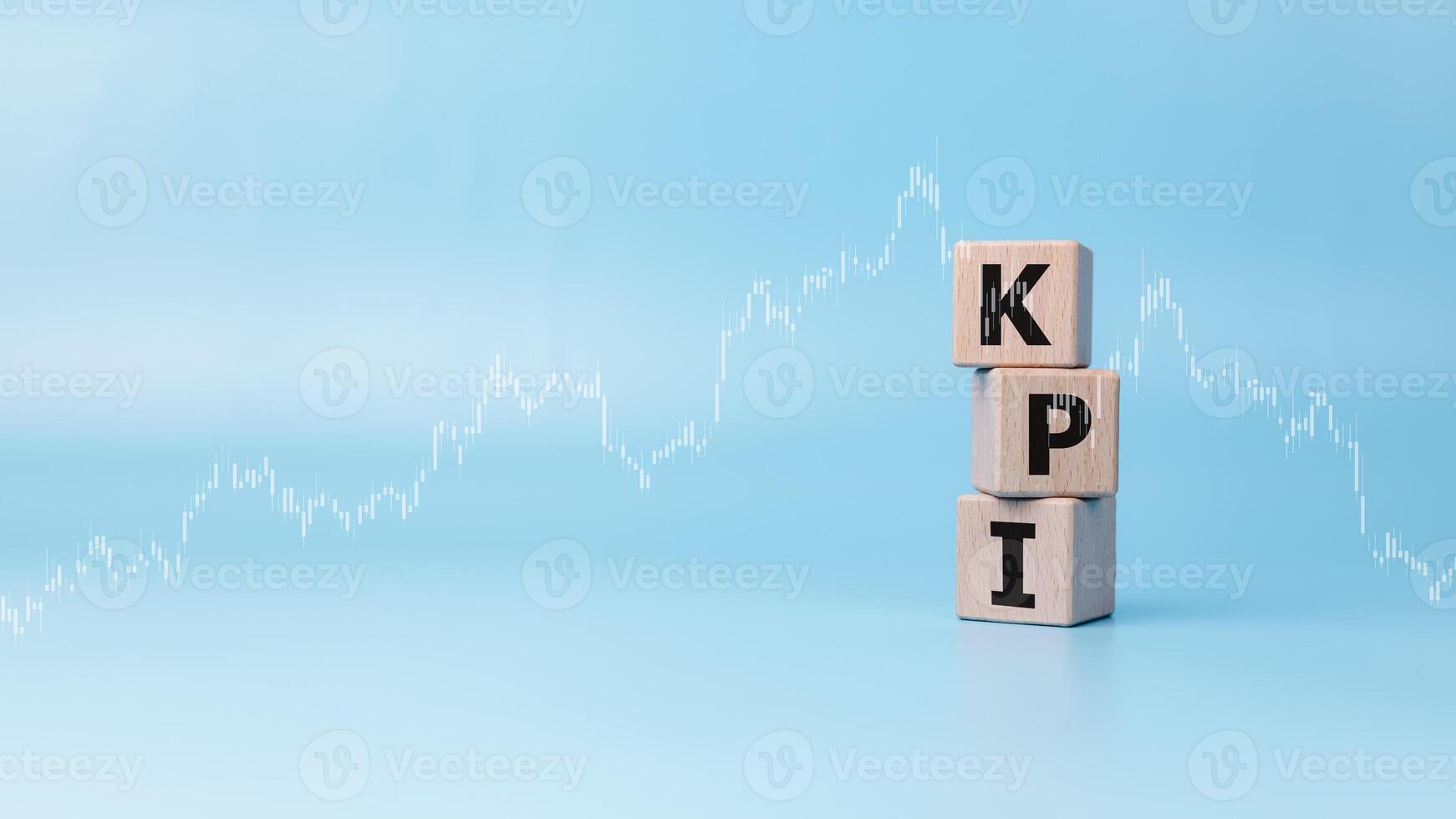 Indicators business and KPI to improve organization performance, Wooden blocks printed with the abbreviation KPI on blue background, Marketing, Corporate financial strategies, Indicator of success. photo