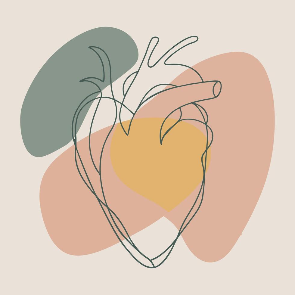 Minimalist Hand Drawn Human Heart with Abstract Colorful Shapes vector