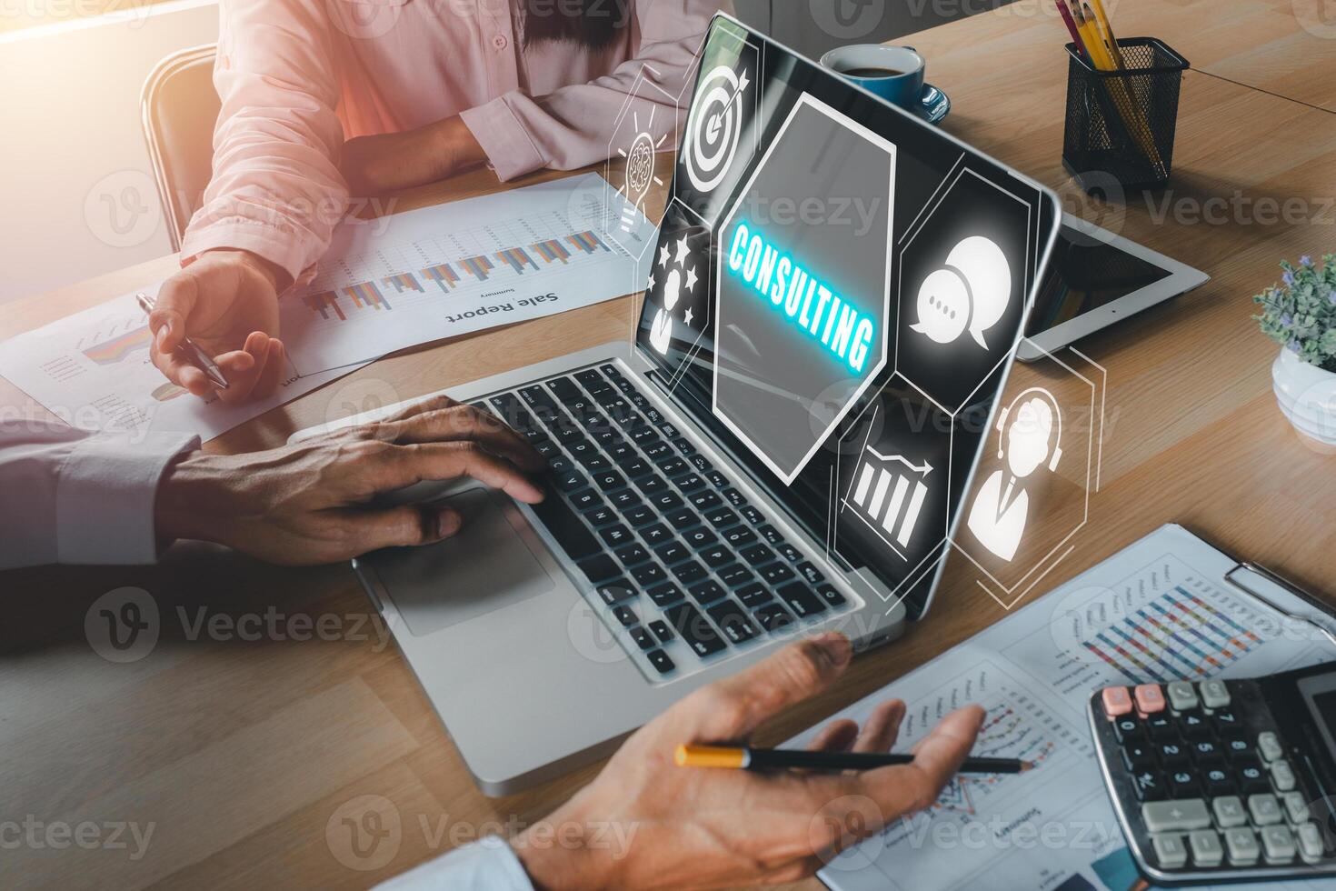 Consulting business concept, Business adviser meeting to analyze and discuss the situation on the financial report in the meeting room, Investment Consultant,Financial Consultant. photo
