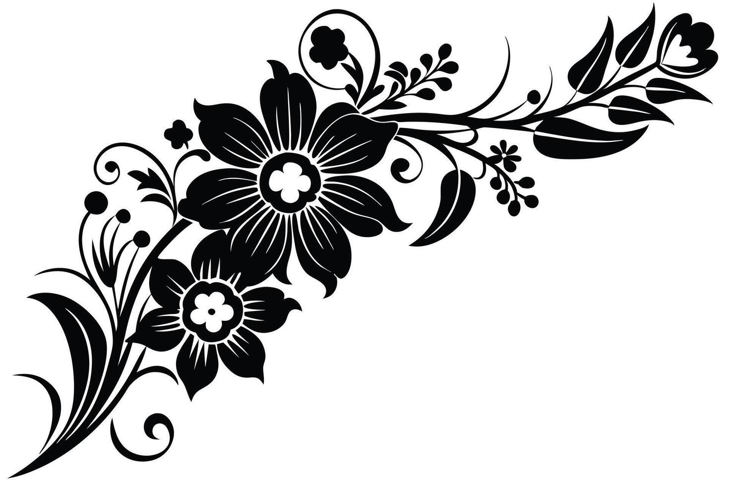 Black and white floral design artwork for print and digital vector