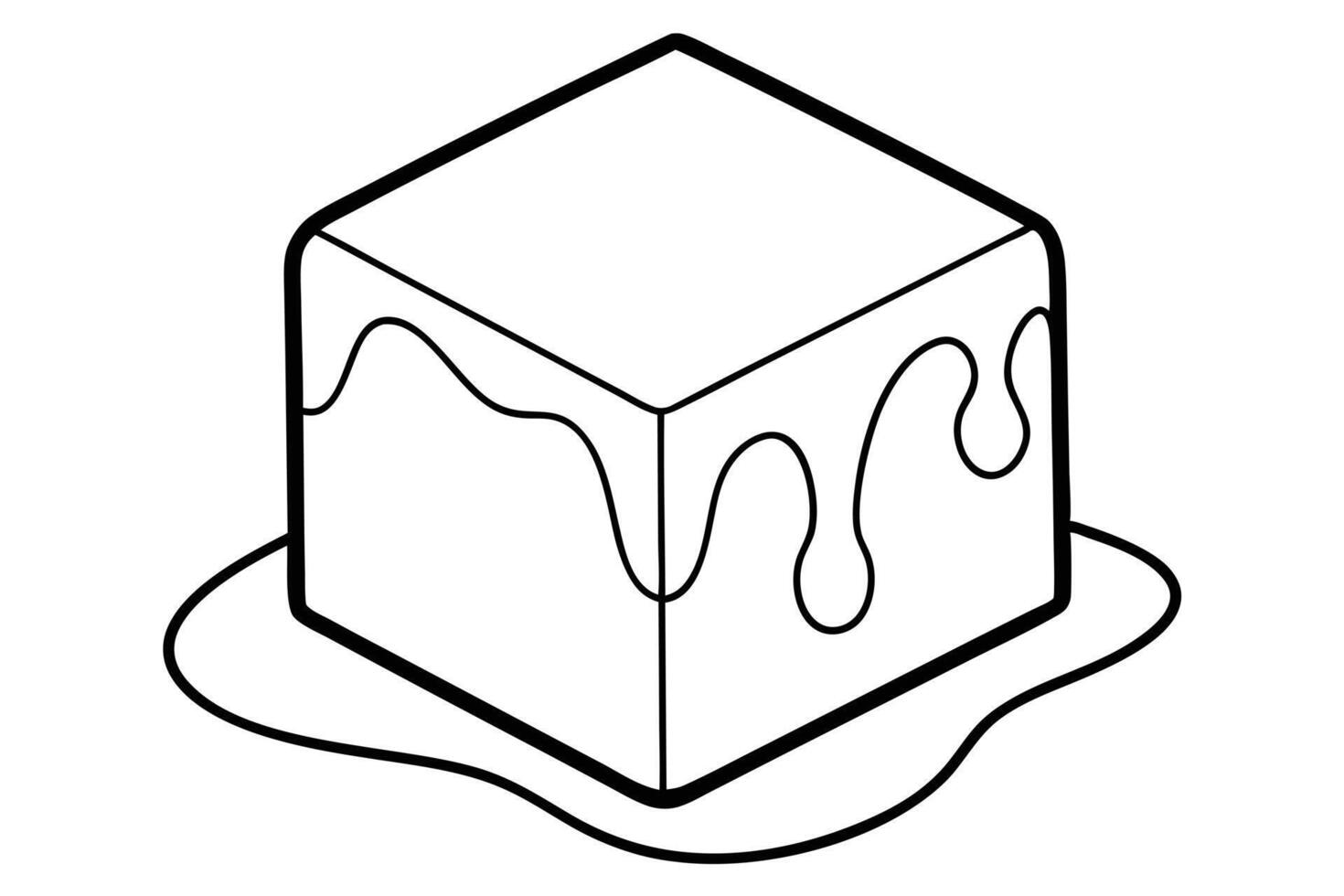 Melting Ice Cube, Simple Line Art Illustration vector