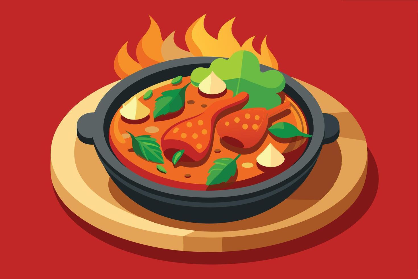 Delicious Chicken Dish in a Hot Pot, Ready to Eat vector