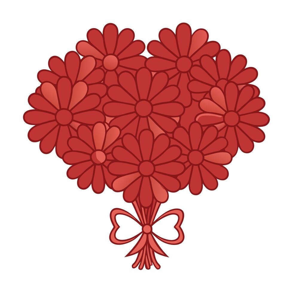 A bouquet of red flowers in the shape of a heart vector