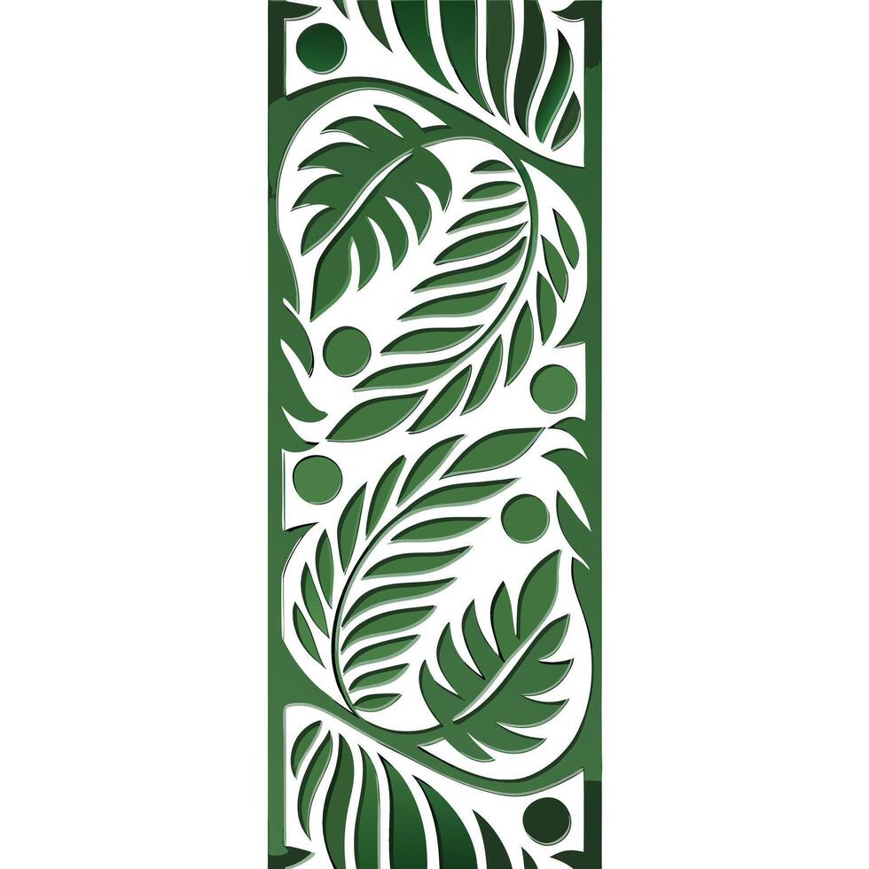 A green and white decorative wall hanging with leaves vector