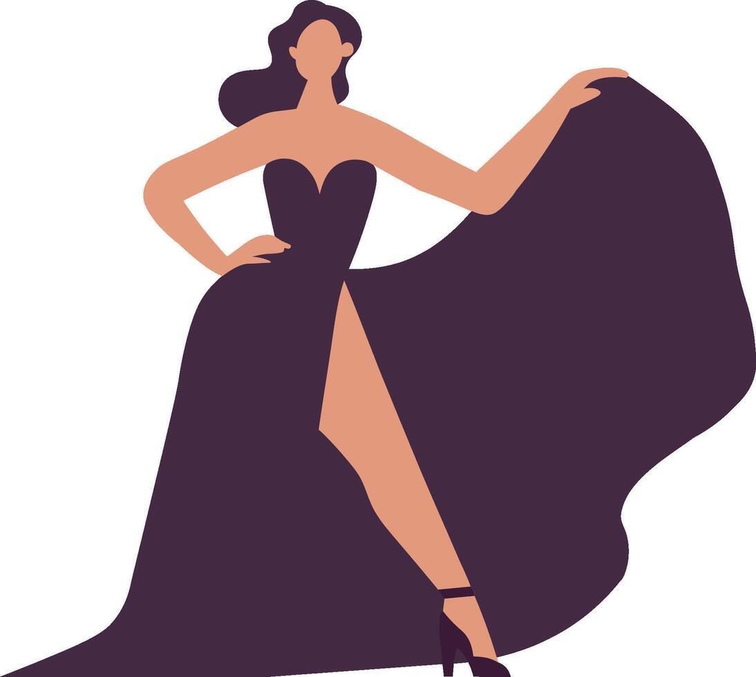 Silhouette of a woman in an evening black dress flat illustration vector