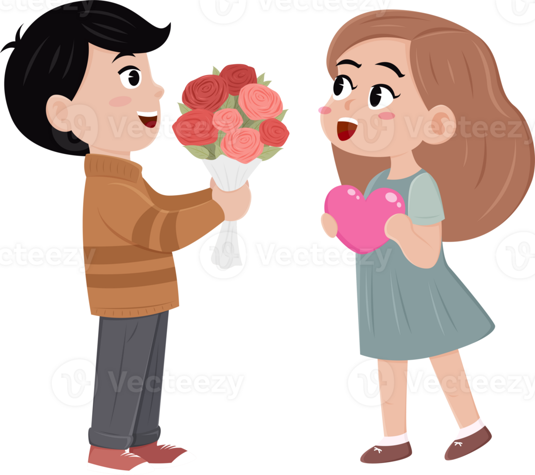 Boy and Girl gift love cartoon cute illustration design png