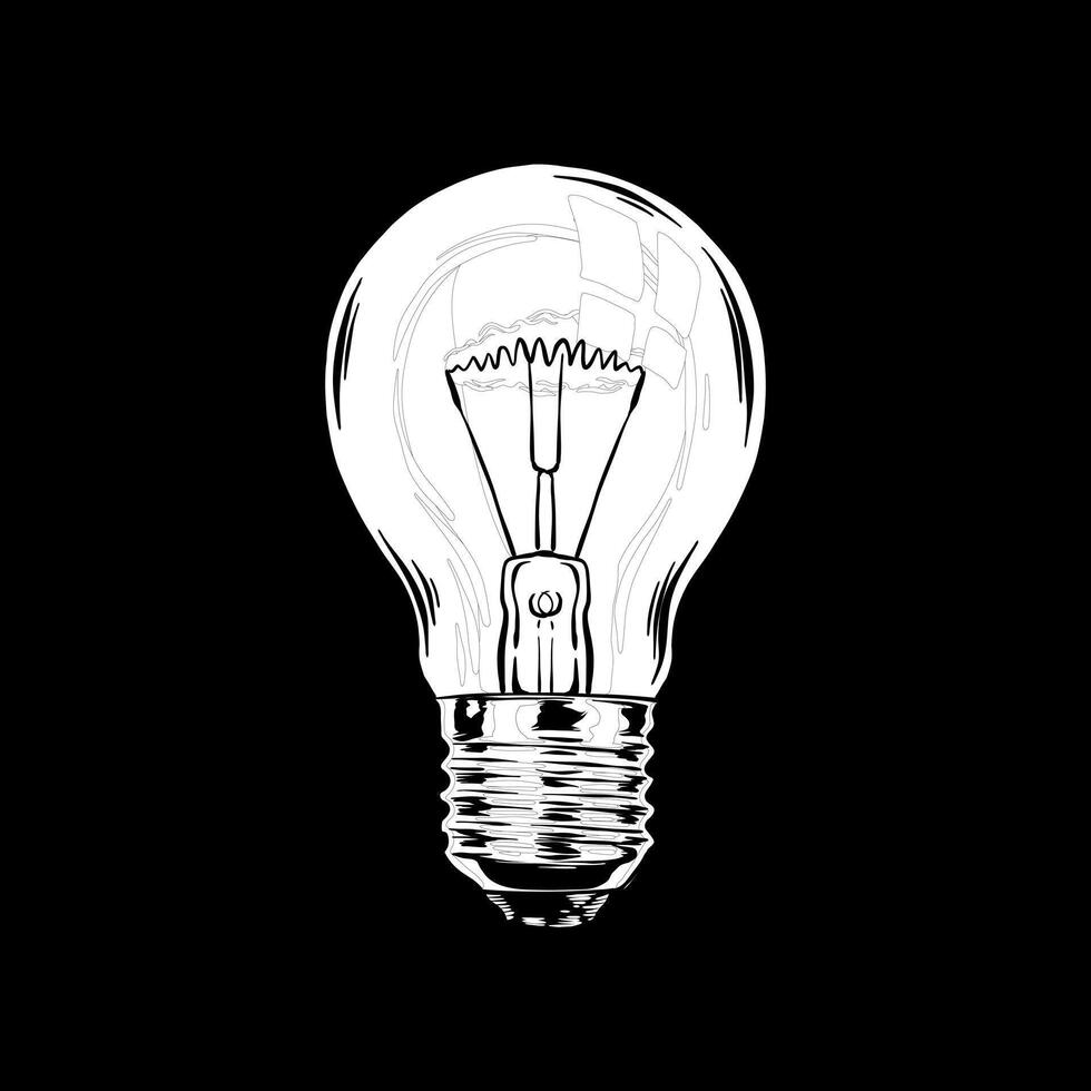 hand drawn black and white illustration of a light bulb vector
