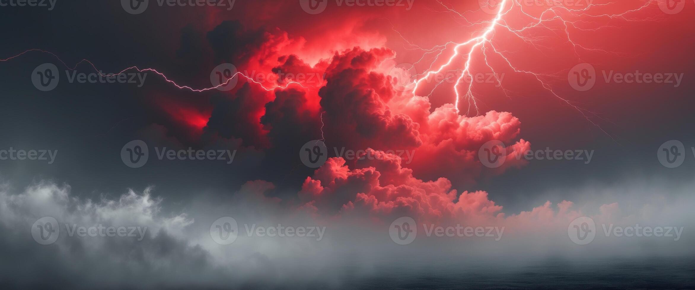 A red and white cloud with lightning coming from it photo