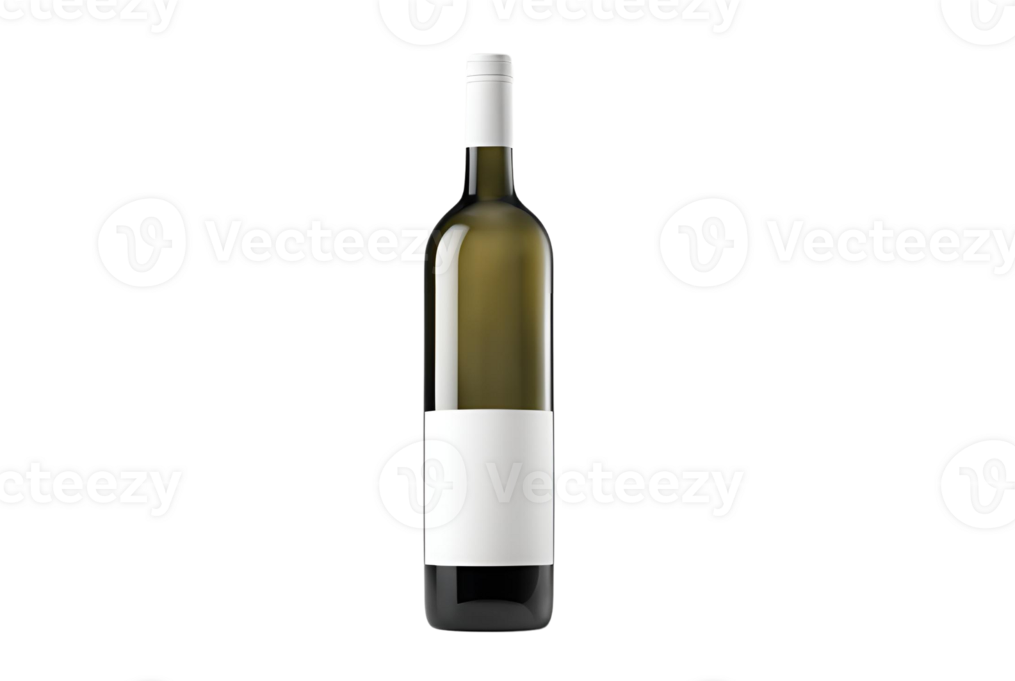 Green Glass Wine Bottle with Blank White Label Studio Shot Mockup Beverage Alcohol png