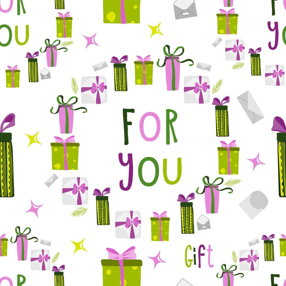 Seamless pattern gift box Illustrations. Simple cute style. Universal colors. Suitable for any holiday, event, celebration. vector