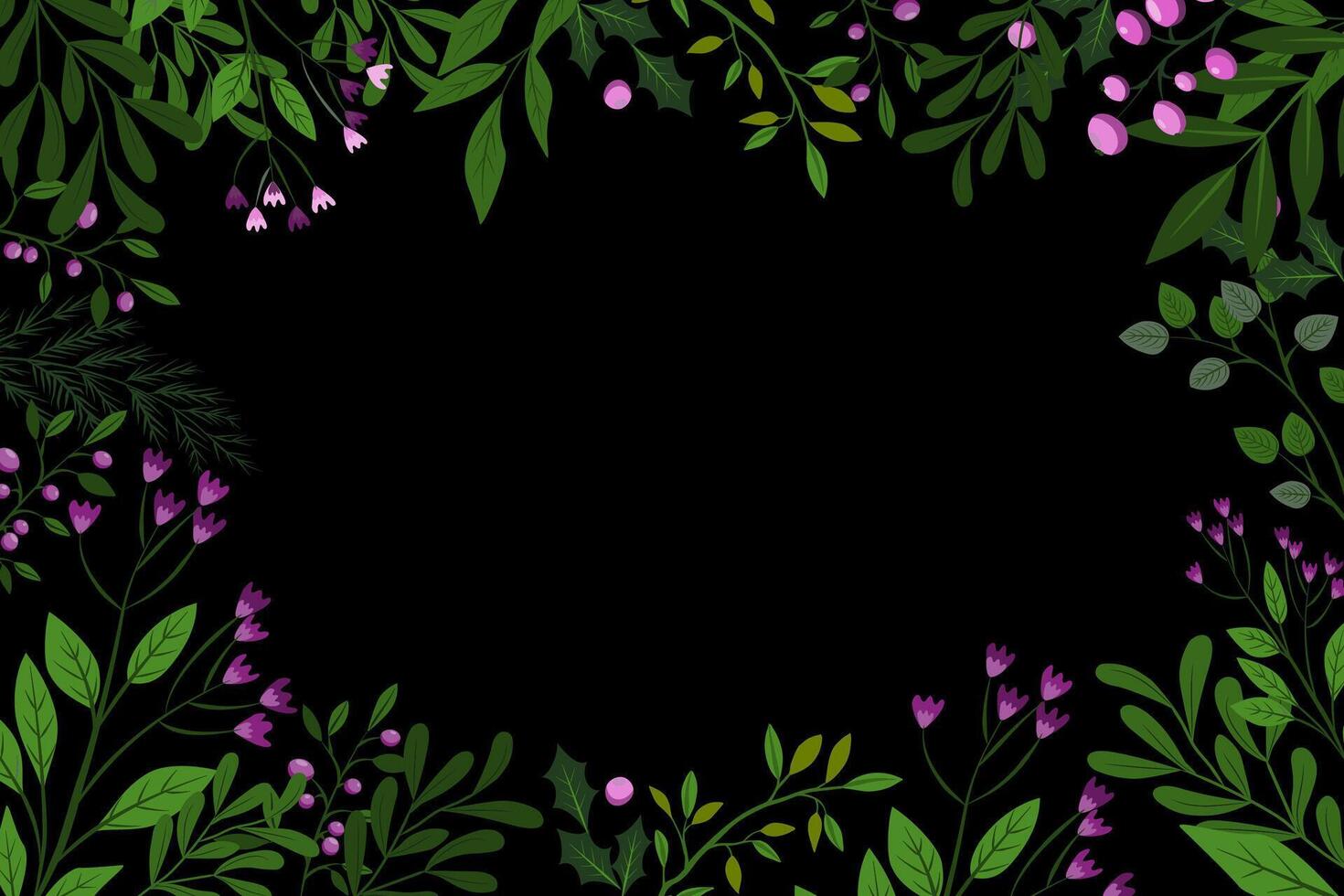 this is the place for the text leaves herbs berries. frame with floral design illustration vector