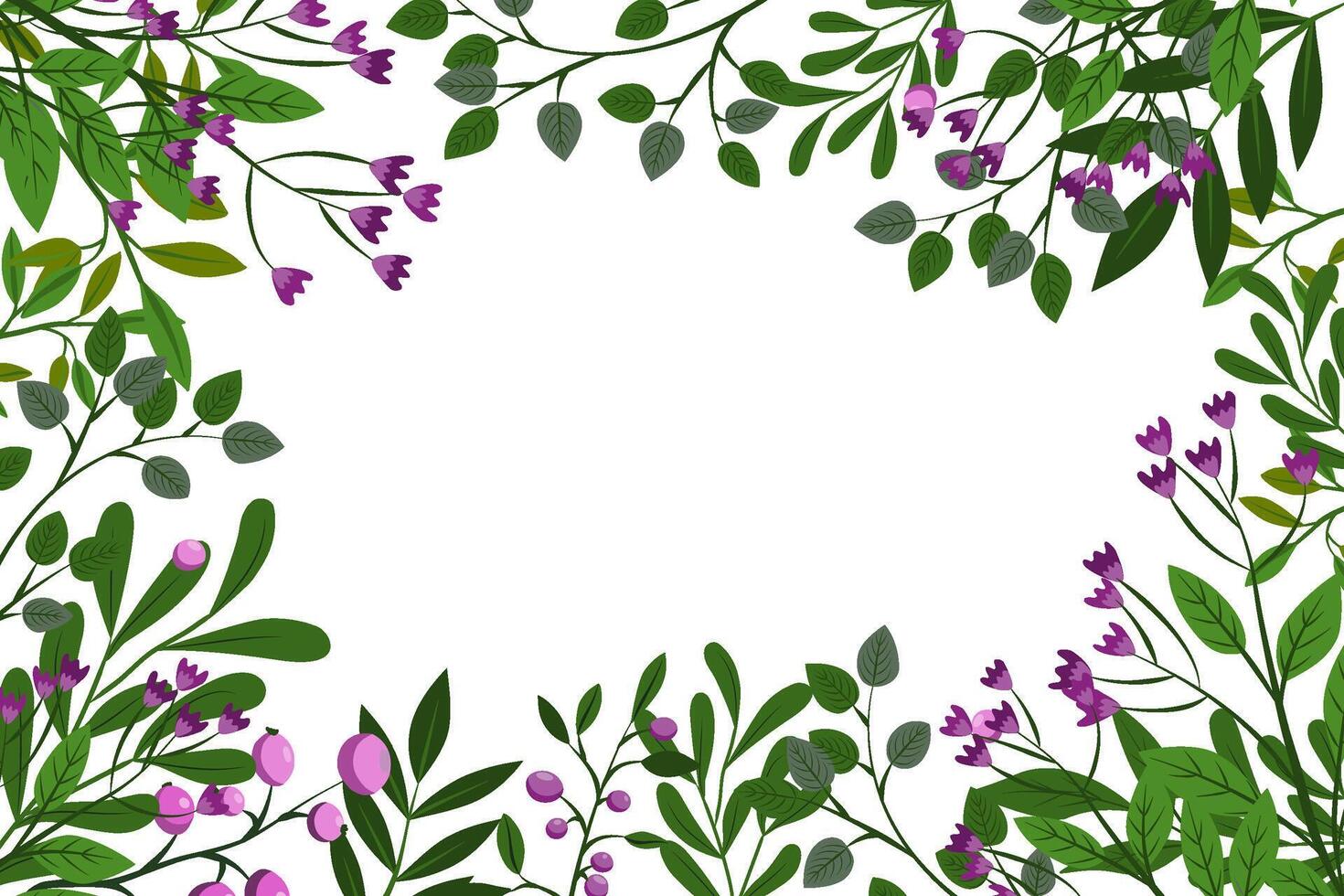 this is the place for the text leaves herbs berries. frame with floral design illustration vector