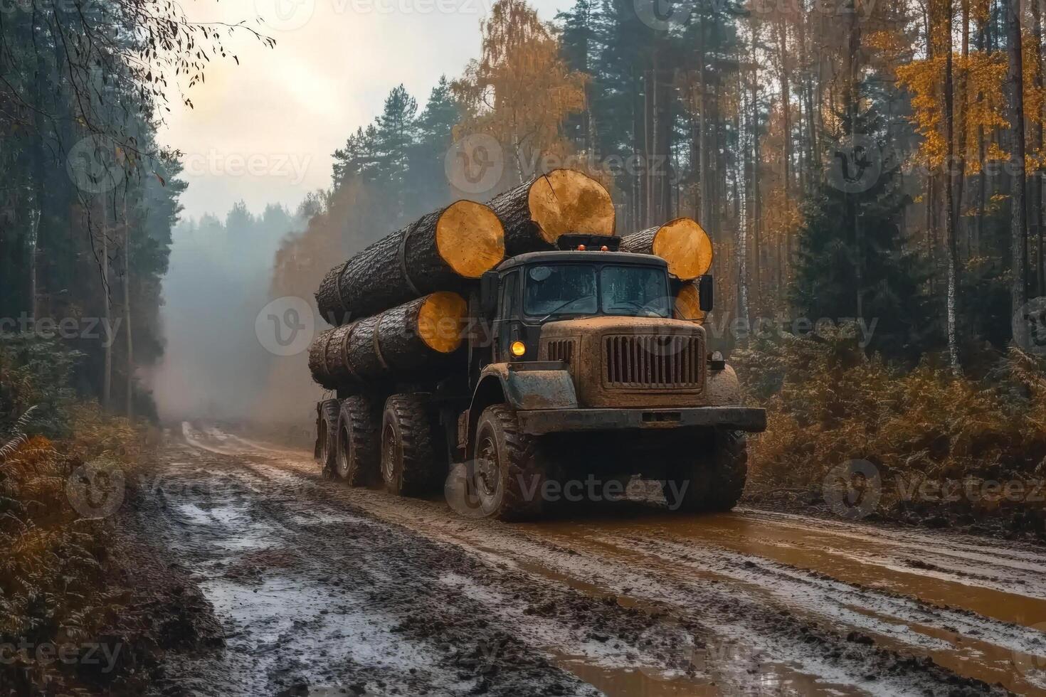 Logging Truck on Forest Road photo