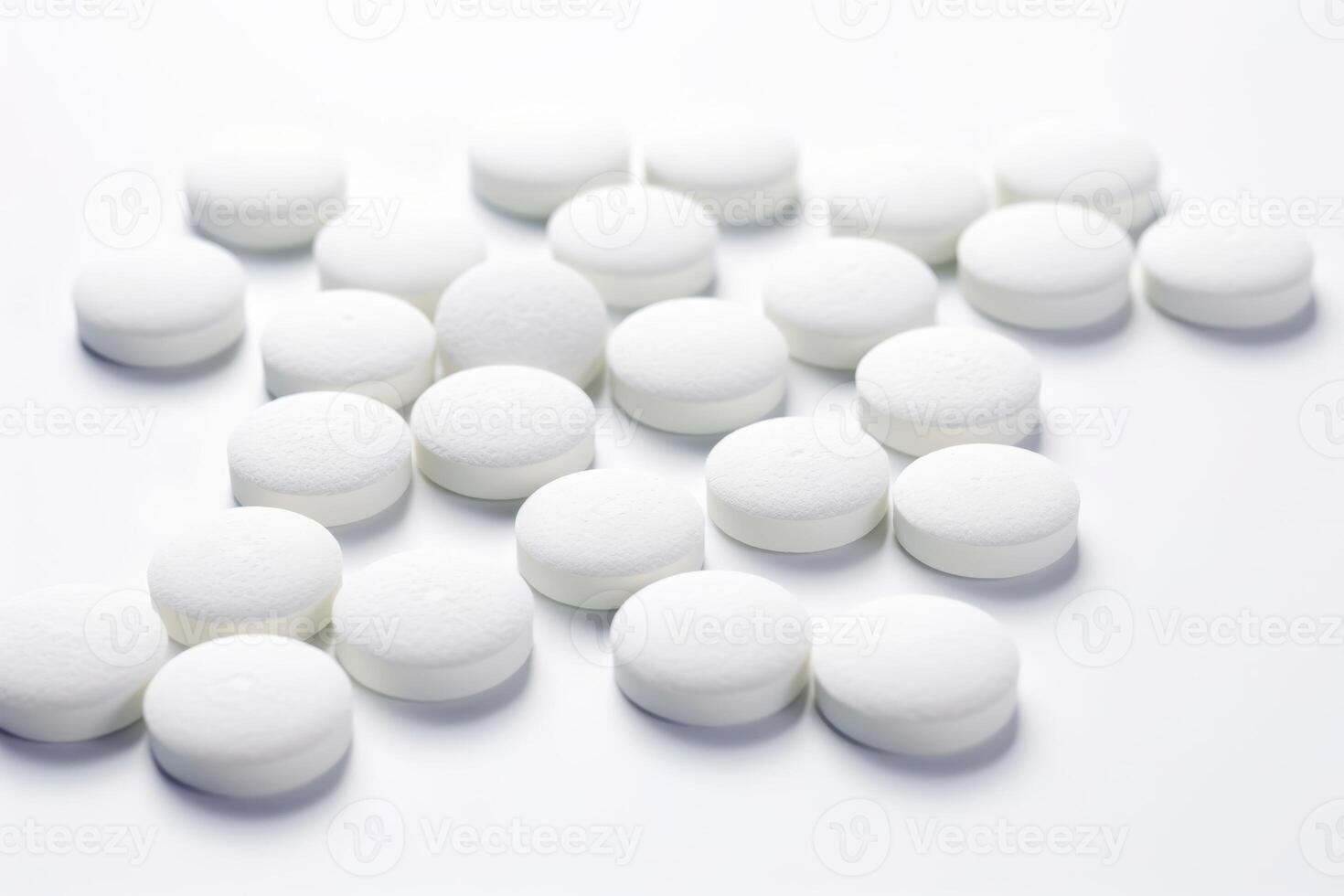 Realistic round pills isolated on white background. Can be used for medical and cosmetic. photo
