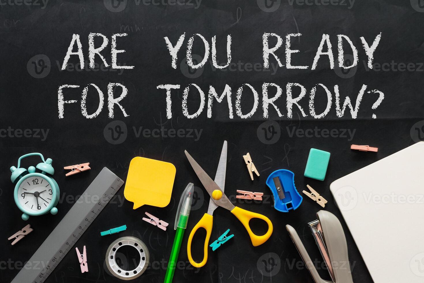 A chalkboard with the words Are you ready for tomorrow written on it photo