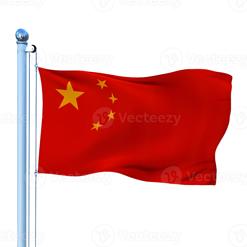 The Chinese Flag Waving Proudly isolated on transparent background png