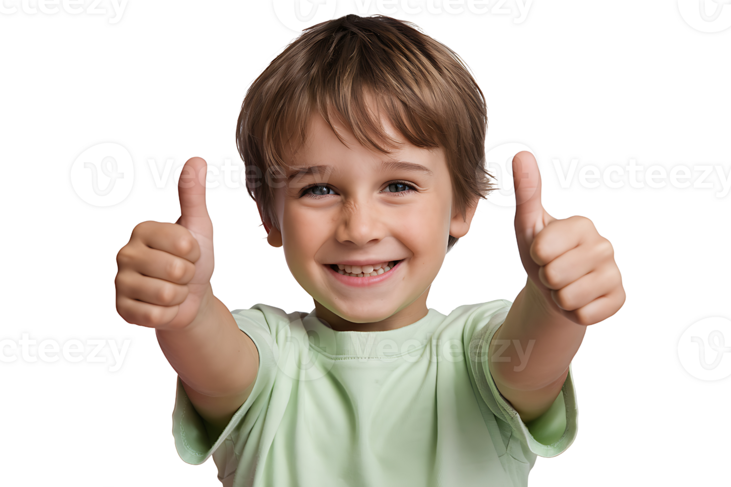 Happy Child Giving Two Thumbs Up wearing light green tshirt isolated on transparent background png