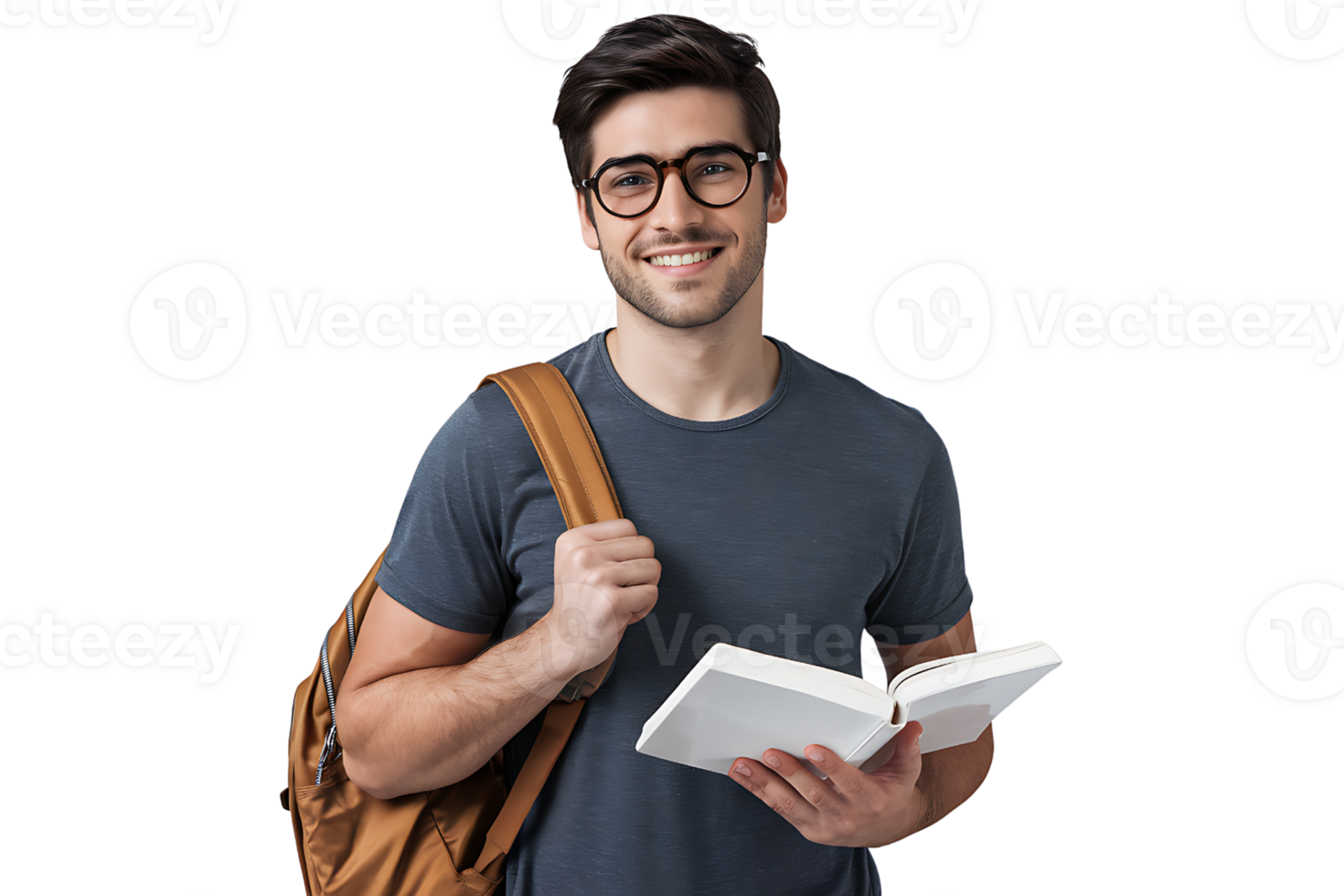 Happy Student with Backpack and Book isolated on transparent background png