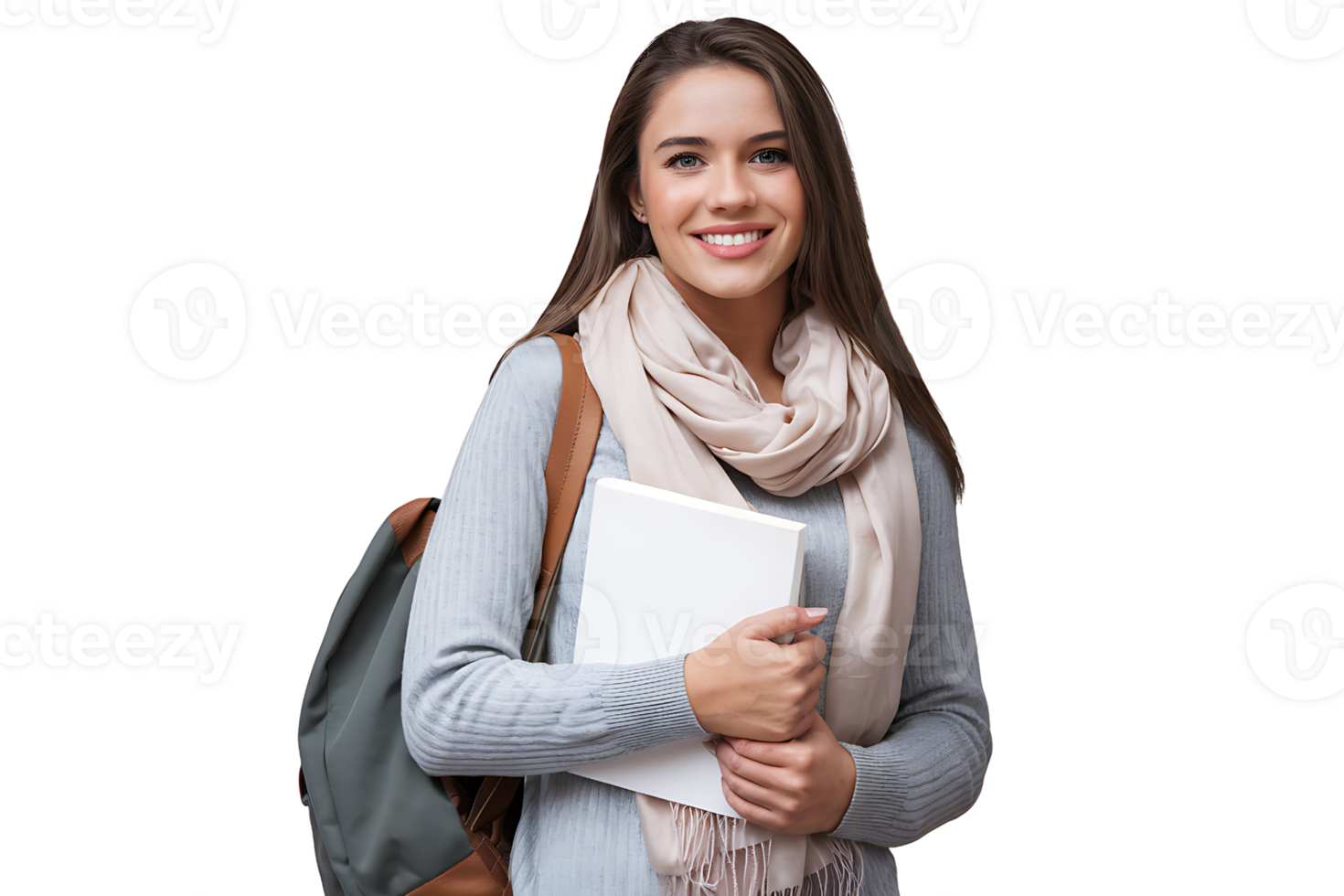 Smiling Student Girl with Backpack and Books isolated on transparent background png