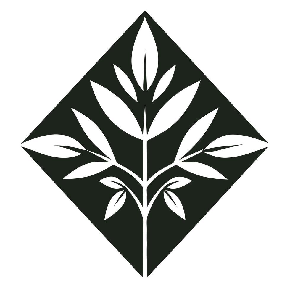 Diamond Shaped Floral Silhouette with Leaf Decorative Design for Elegant Headings and Endings vector
