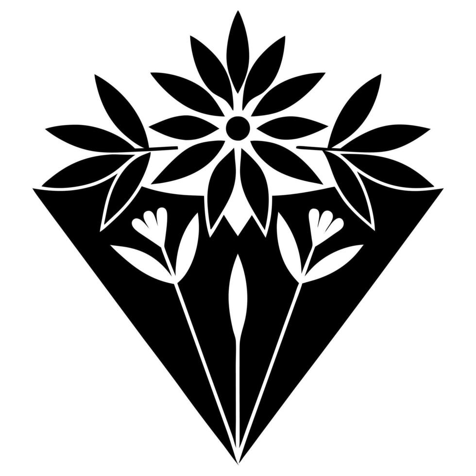 Diamond Shaped Floral Silhouette with Leaf Decorative Design Elegant Heading Ending vector