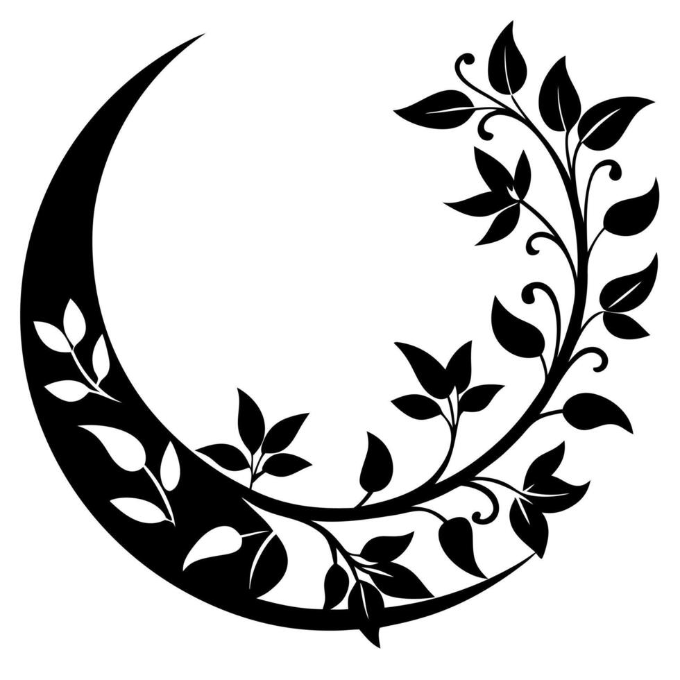 Elegant Moon Decorative Design with Floral Elements vector