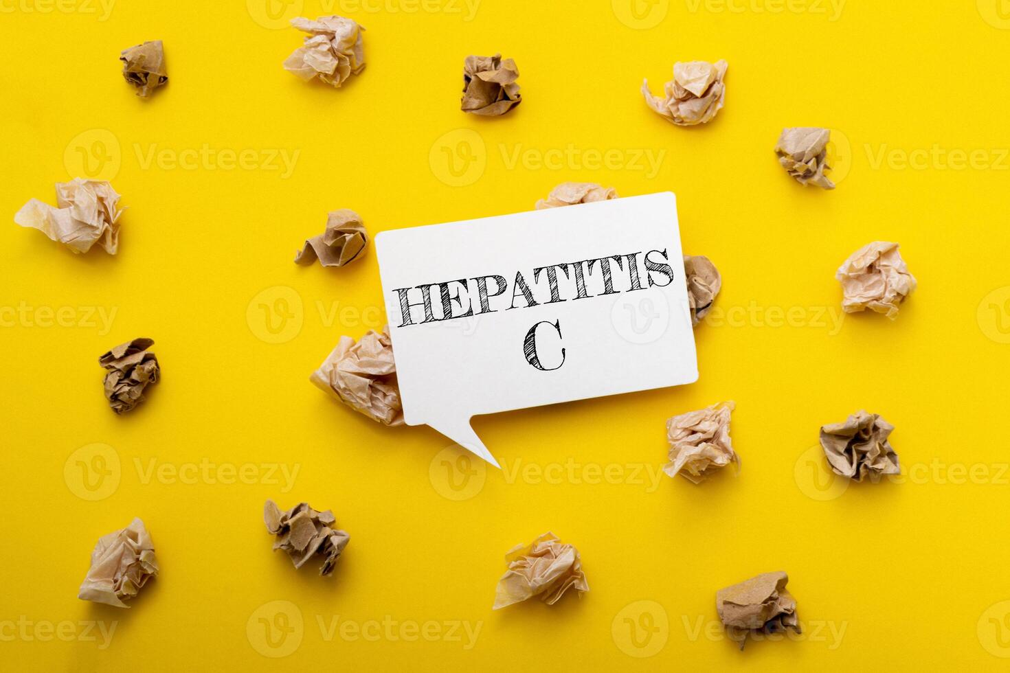 Yellow background with a white sign that says Hepatitis C photo