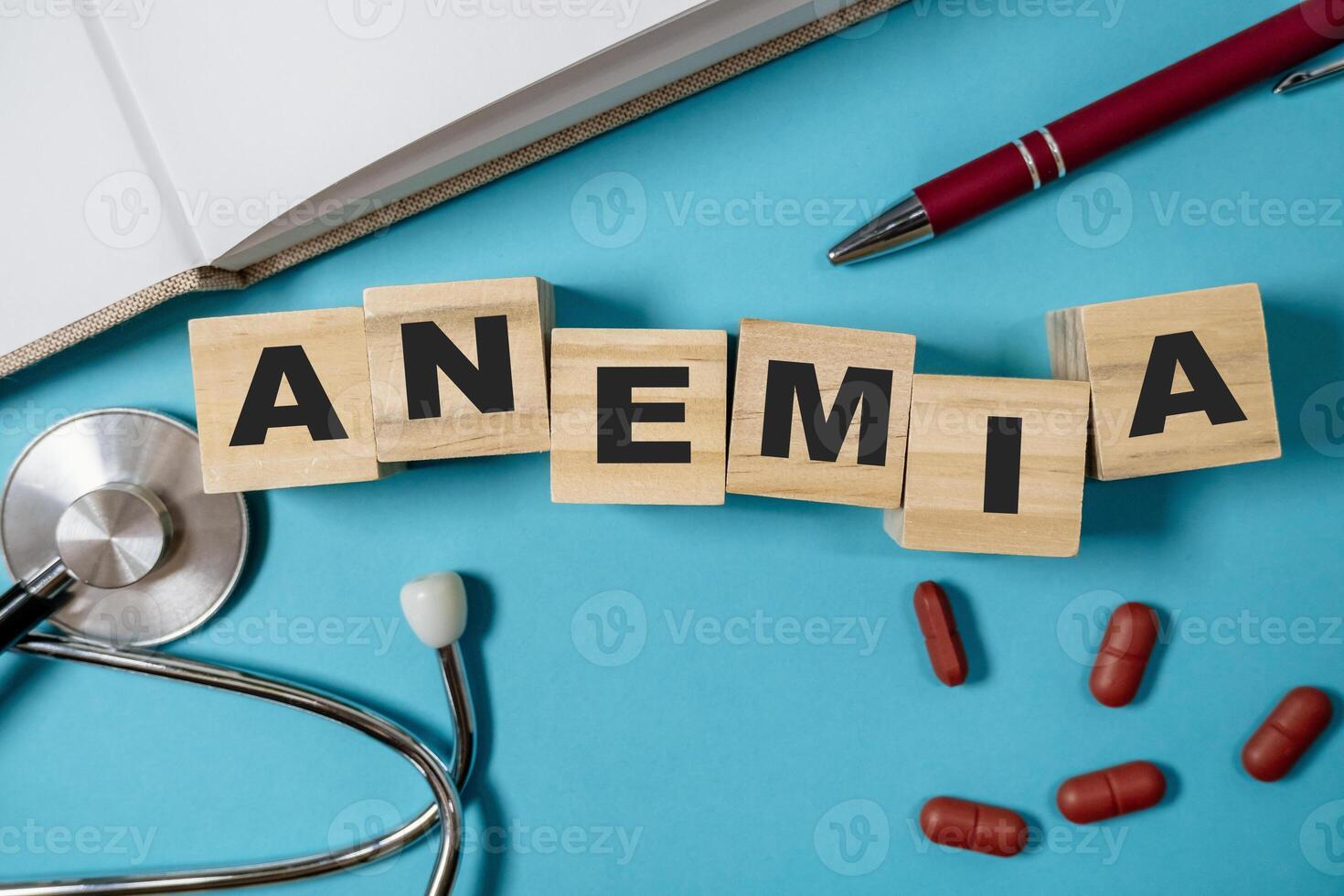 Wooden block with the word Anemia written on it photo