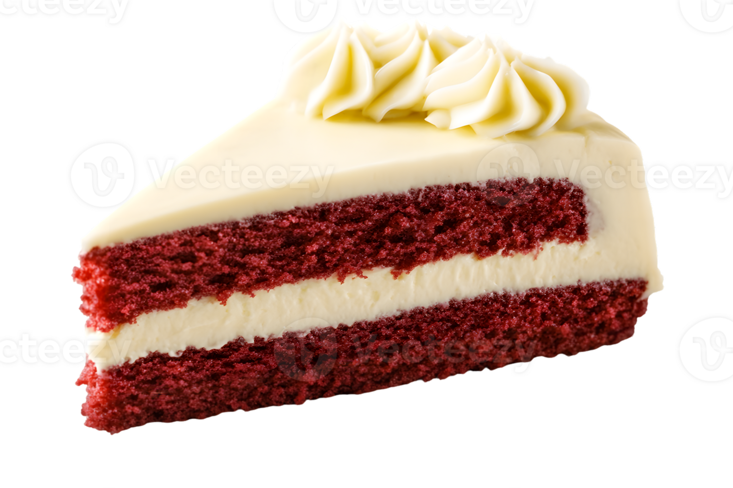 Close-Up of Red Velvet Cake Slice with Cream Cheese Frosting png