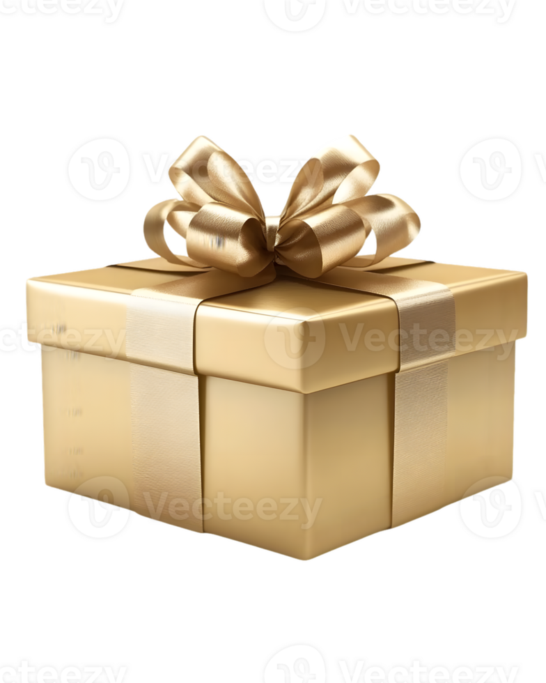 Gold Gift Box with Elegant Ribbon and Bow png