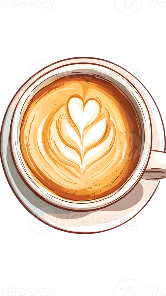 Art Latte Coffee with Heart Design png